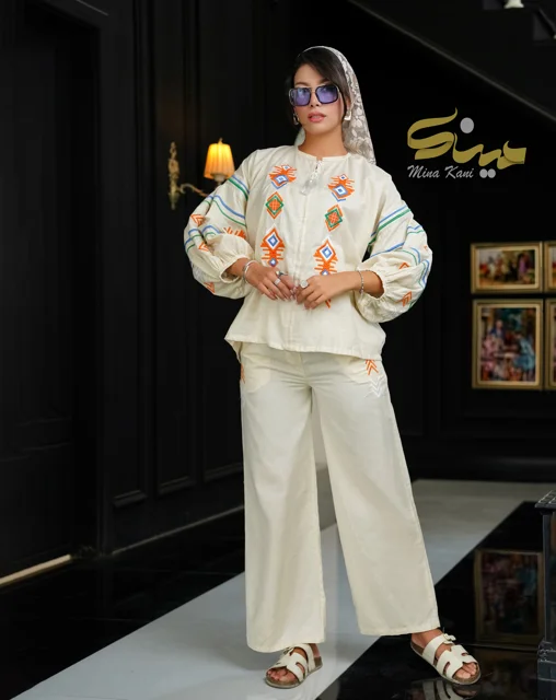 شوميز و شلوار لنين گلدوزي